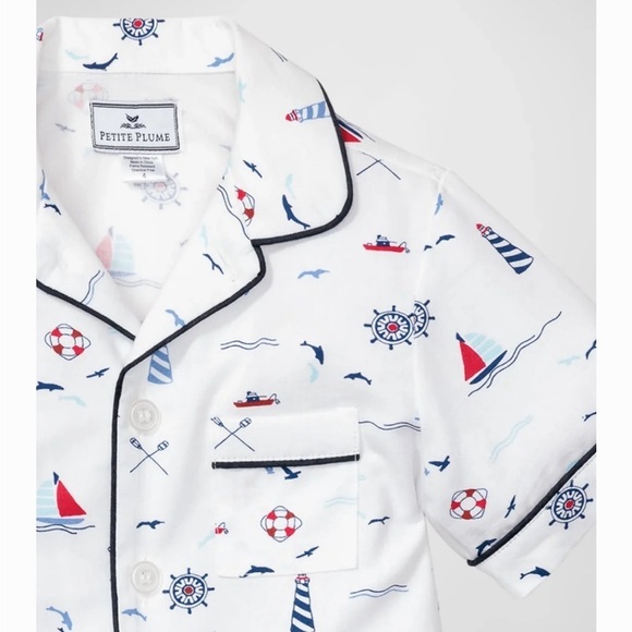 Petite Plume Flame Resistant Chemical Free Nautical Sail Way Pajama Set Size 14 - Picture 2 of 7